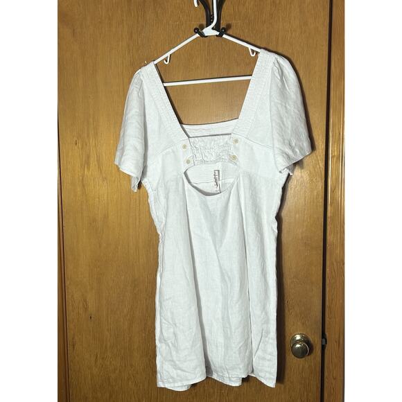 MADEWELL Square Neck Mini Dress Back Cutout White 100% Linen Women Size 14 NEW - Picture 4 of 9